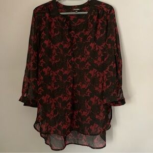 George Black and red sheer high low blouse size xl